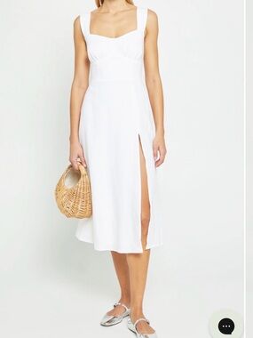 White Square-Neck Midi Dress with Side Slit